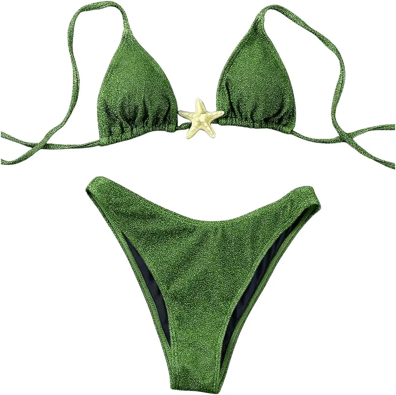 

2025 New Women's Sexy Halter Triangle Bikini Set Tie String Swimsuit High Cut Thong Two Piece Bathing Suit