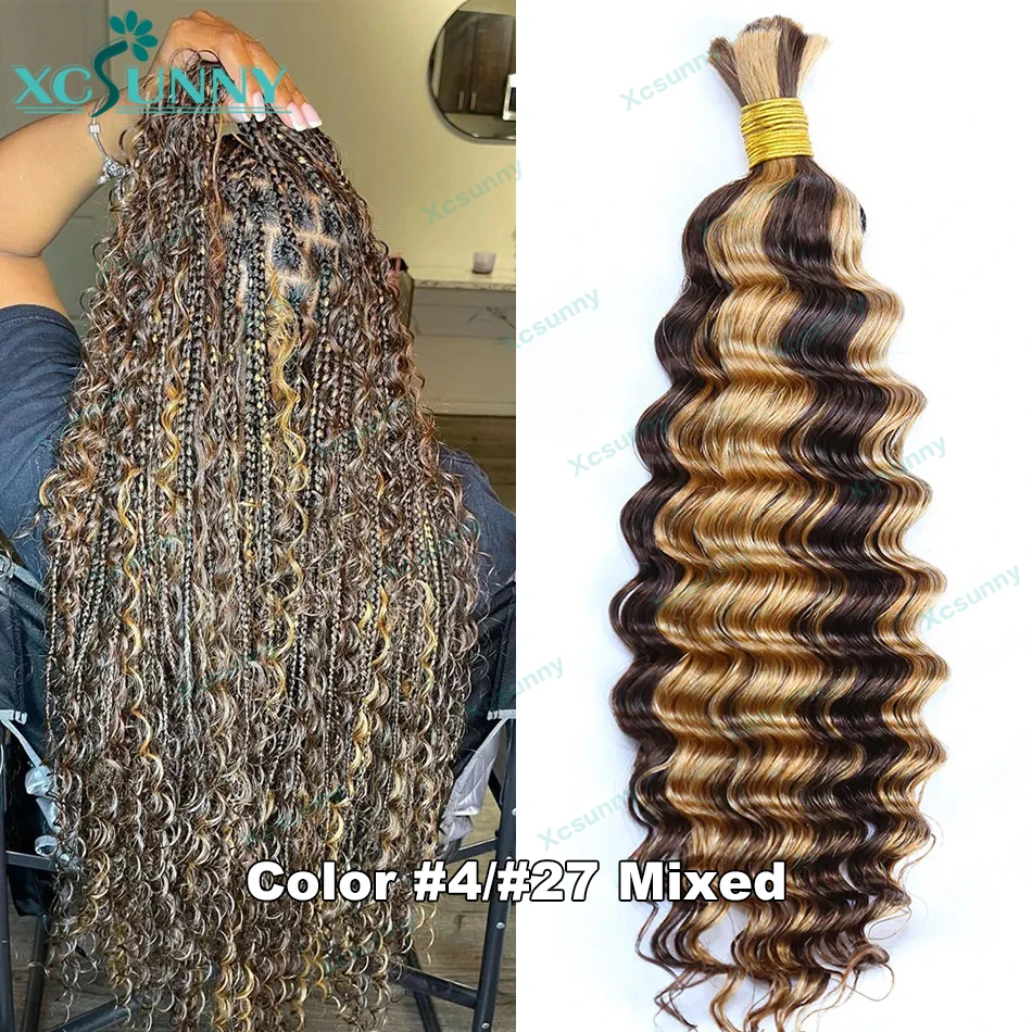 Bulk Human Hair For Braiding Highlight Deep Wave Double Drawn Extensions For Braids Bulk Human Hair Bundles No Weft Wholesale