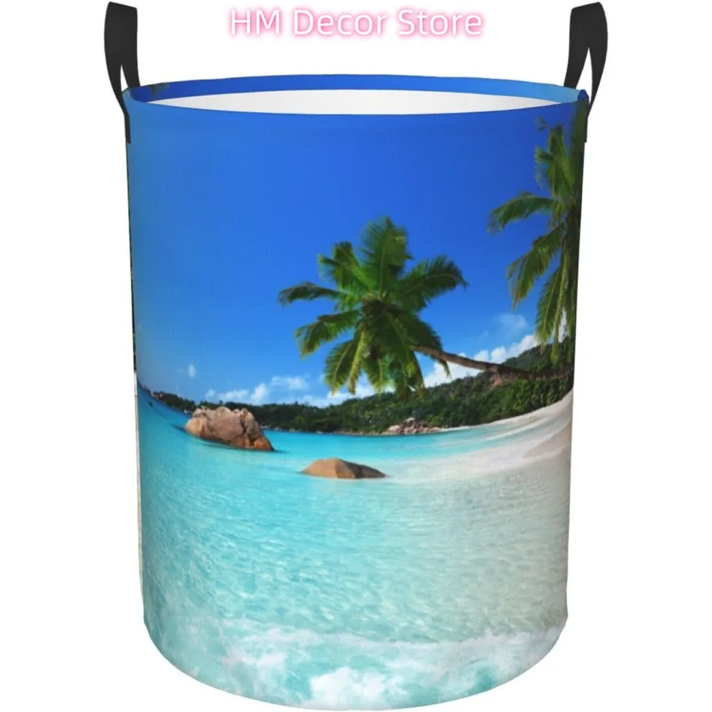 

Beach Island Coconut Trees Laundry Basket Waterproof Oxford Cloth Organizer Basket Collapsible Clothes Hamper with Handle Toy Gi