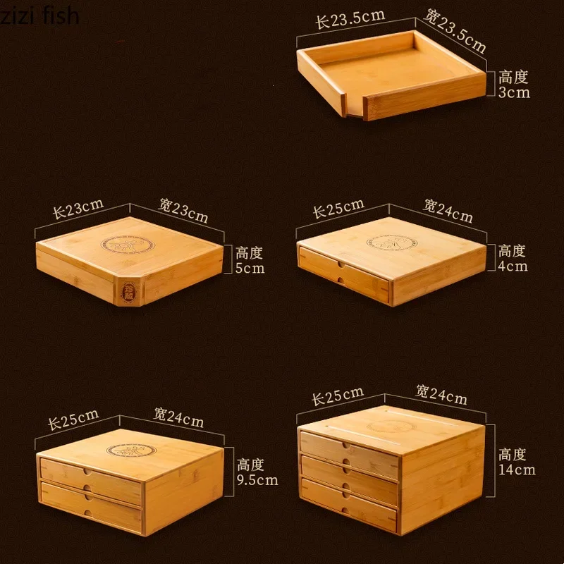 New Bamboo Box Tea Cake Storage Box Tea Organizer TeaCeremony Accessories TeaTray Drawer Organizer Storage Bin Bamboo Cabinet