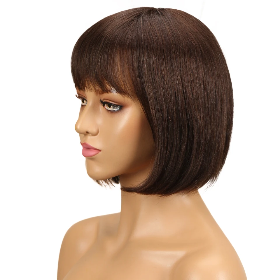 Short Bob Wigs With Bangs for Women Natural Short Straight Human Hair Wigs P4/30 Highlight Ombre Brown Short Bob Brazilian Wigs