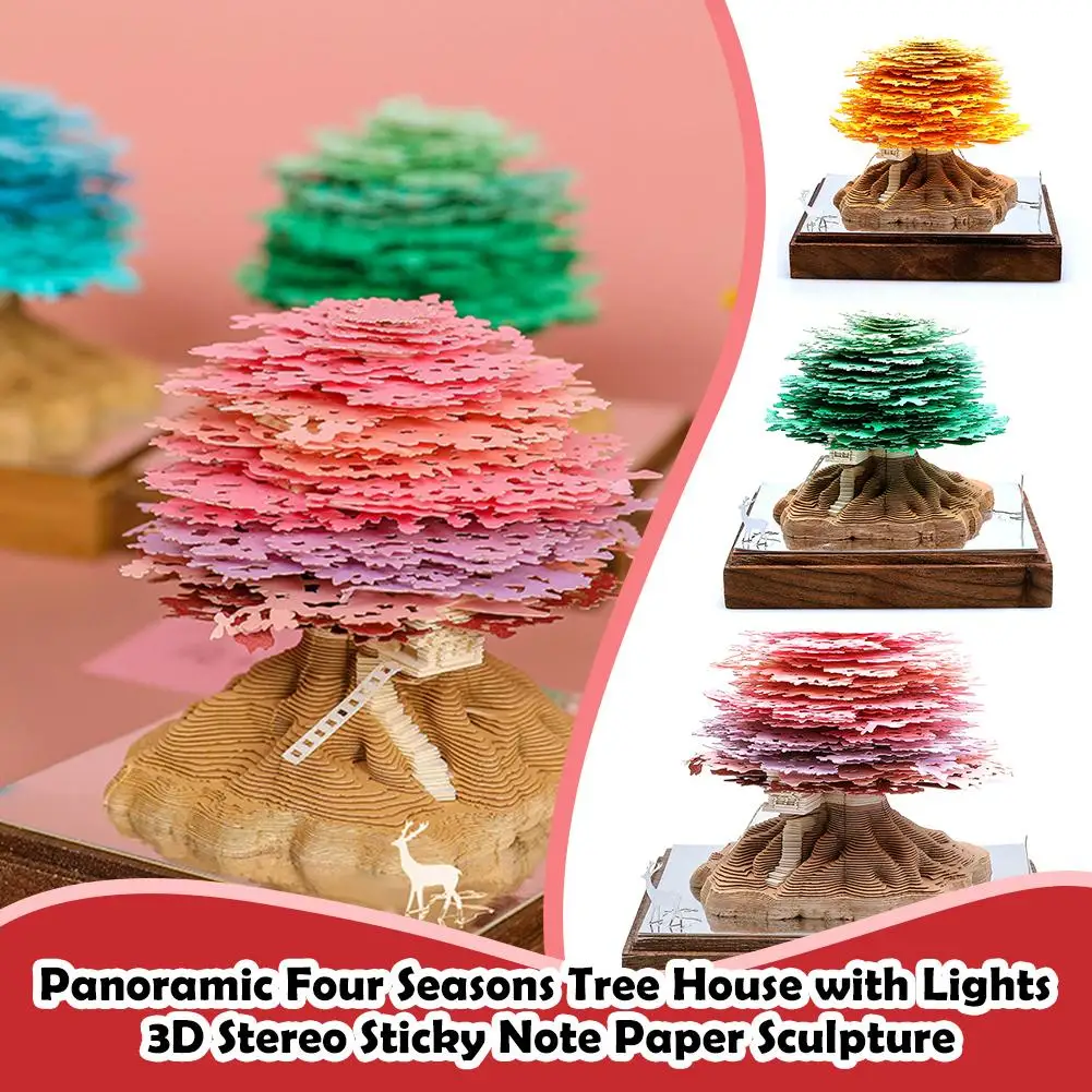 Creative Four Seasons Panoramic Tree House 3D Paper Creative With Sculpture Light Collection Gift Handmade Note Gift K2R3