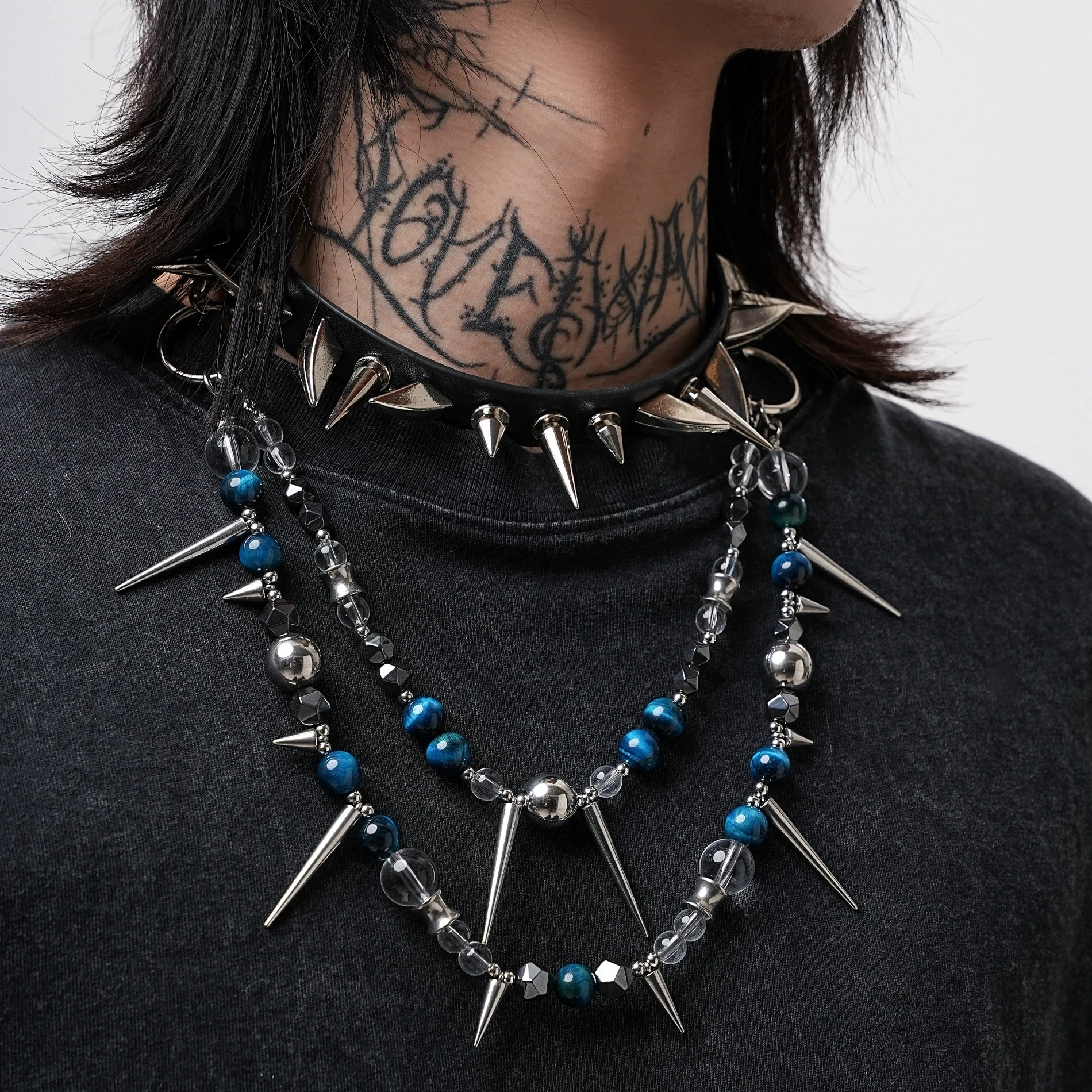

Punk Grunge Rock Rivet Chain Necklace Cool Fashion Steel Beads Necklace Goth Aesthetic Charm Jewelry Hip Hop Y3K Accessories