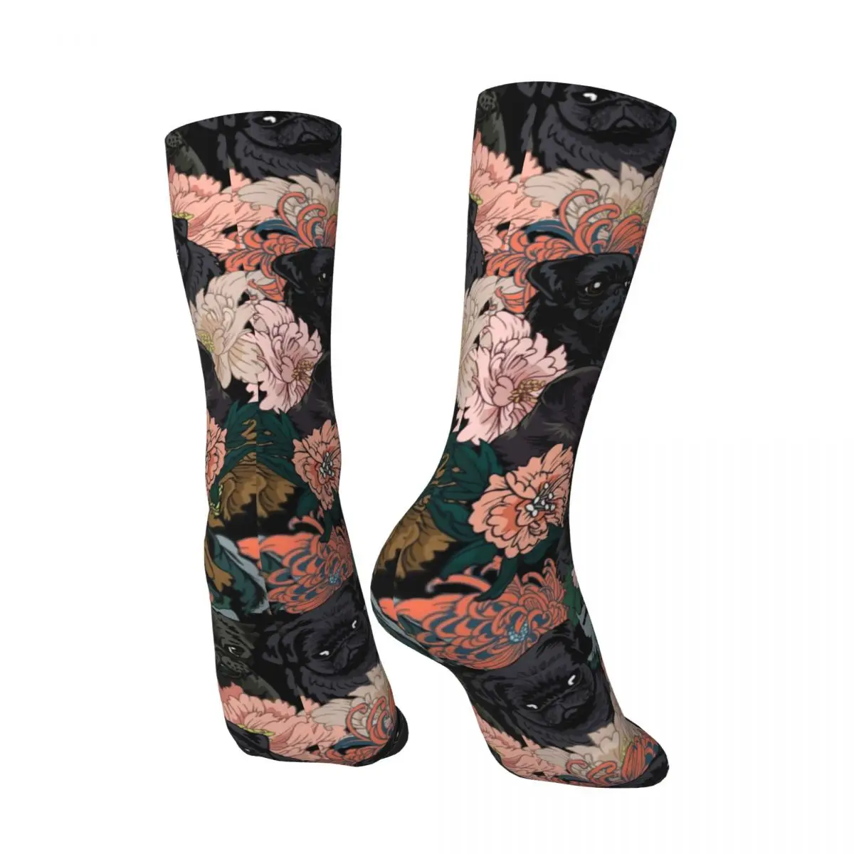 Because Black Pug Stockings Cute Flower Printed Trendy Socks Winter Non Slip Socks Ladies Cycling Quality Socks