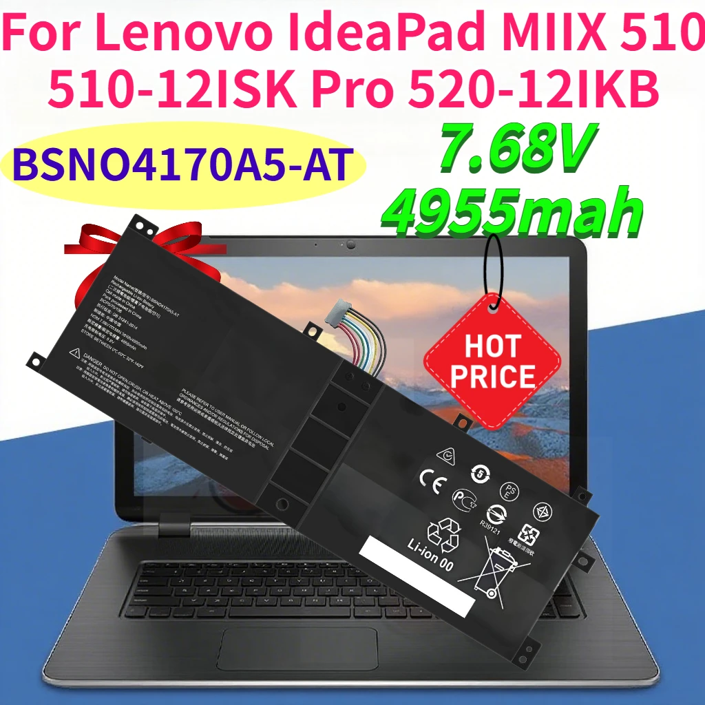 

New 4955mAh BSNO4170A5-AT Laptop Battery for Lenovo IdeaPad MIIX 510 510-12ISK Pro 520-12IKB 7.68V Compatible Batteries