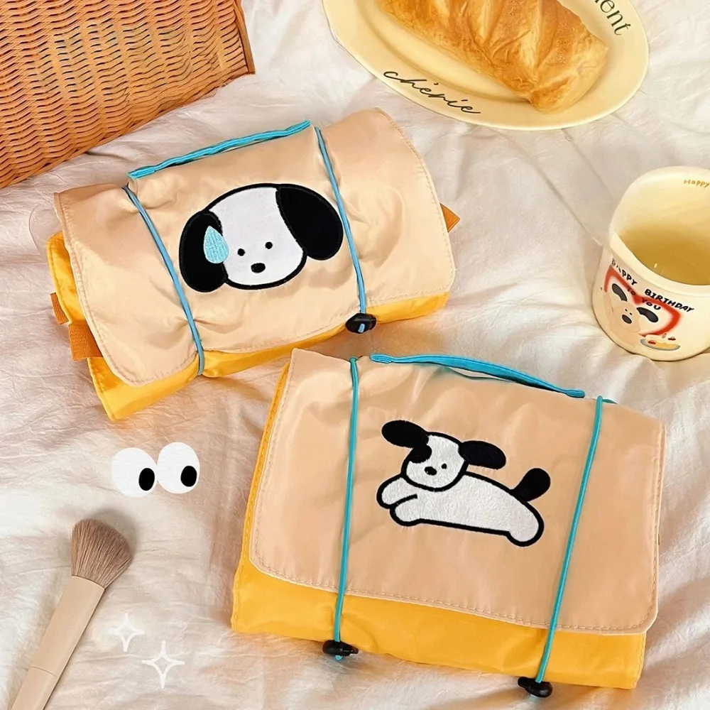 

Foldable Cartoon Dog Cosmetic Bag Large Capacity Drawstring Makeup Organizer Portable Mesh Detachable Storage Bag Women