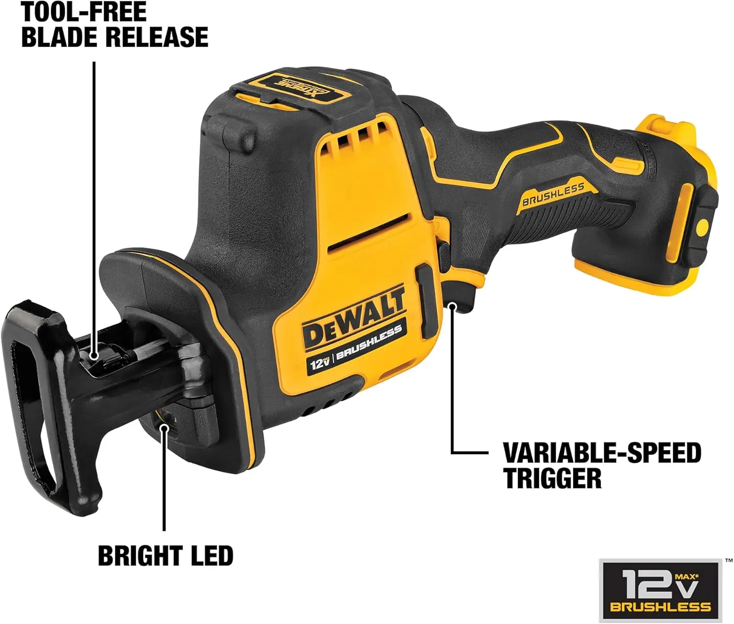 DEWALT Xtreme 왕복 톱, 한손 무선, 공구 전용, 12V MAX *, DCS312B