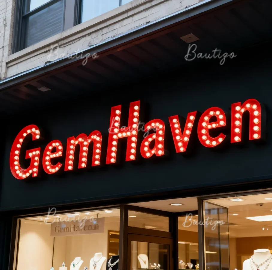 

Настраиваемая металлическая лампочка с буквами, световая вывеска, шатер, винтажный светодиодный логотип GemHaven, 3D-реклама, бизнес-логотип, вывески