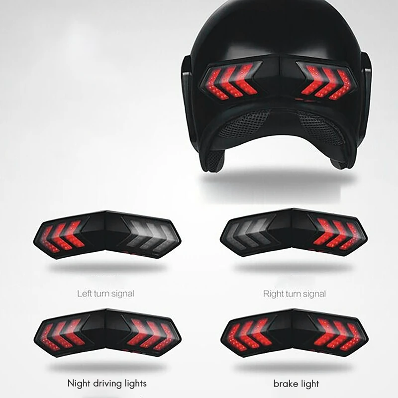 Black Wireless Motorcycle Helmet LED Safety Light Motorbike Turn Signal Warning Brake Lightbar Wireless Helmet Light