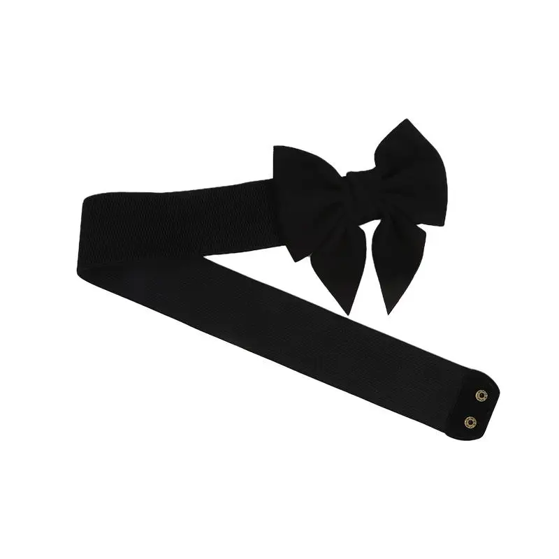 Women's Bow Waistband Versatile Sweet Pure Cotton Fabric Bow Elastic Belt Elastic Broadband Dress Decoration