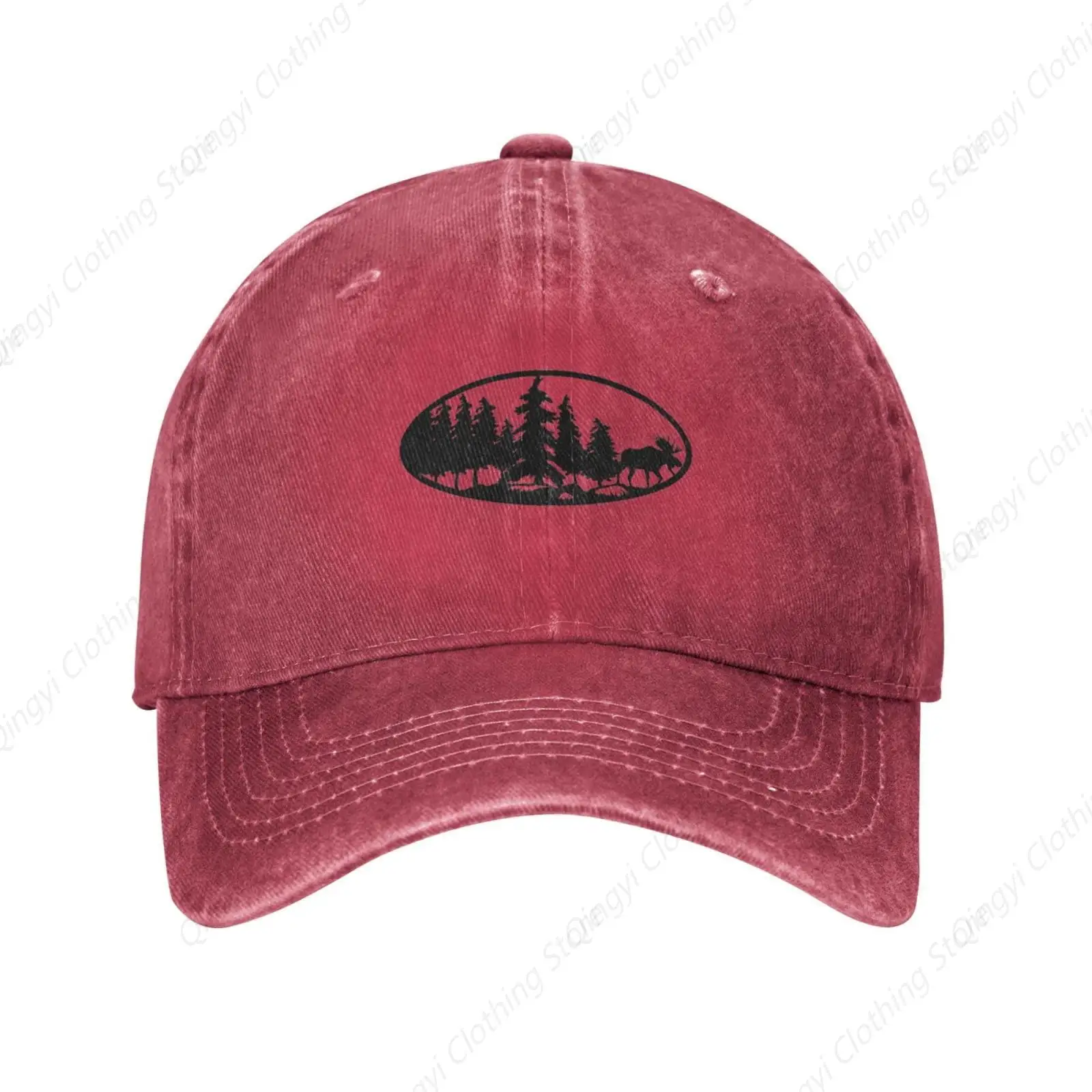 Minimalist Line Drawing Mountain Forest Camping Gift Cowboy Baseball Cap  Hat Unisex Adjustable Golf Gym Red