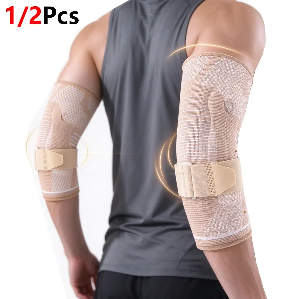 1/2Pcs Non Slip Elbow Compression Brace Sleeve with Gel Pad, Ergonomic Fit Elbow Support, Reduce Elbow Swelling, Crossfit,Tennis