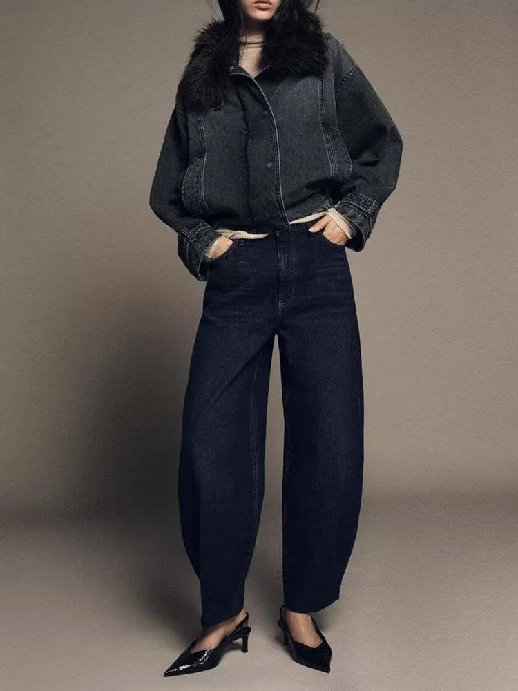 

Ele Sweet Casual Loose High Waist Cone aped Jeans Women's Faion New Arrival Winter 2025 High Waist Loose Fit Jeans