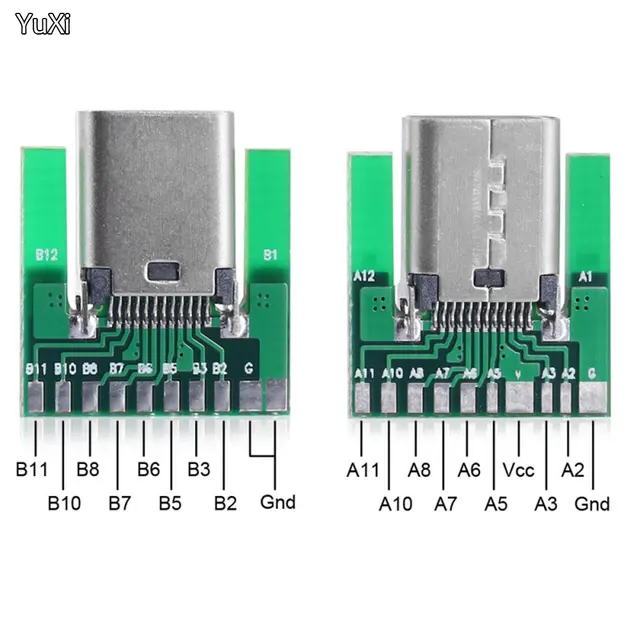 YuXi 1szt Płytka złącza USB-C typu C USB 3.1 24-pinowe gniazdo żeńskie typu C Płytka adaptera do lutowania Kabel PCB