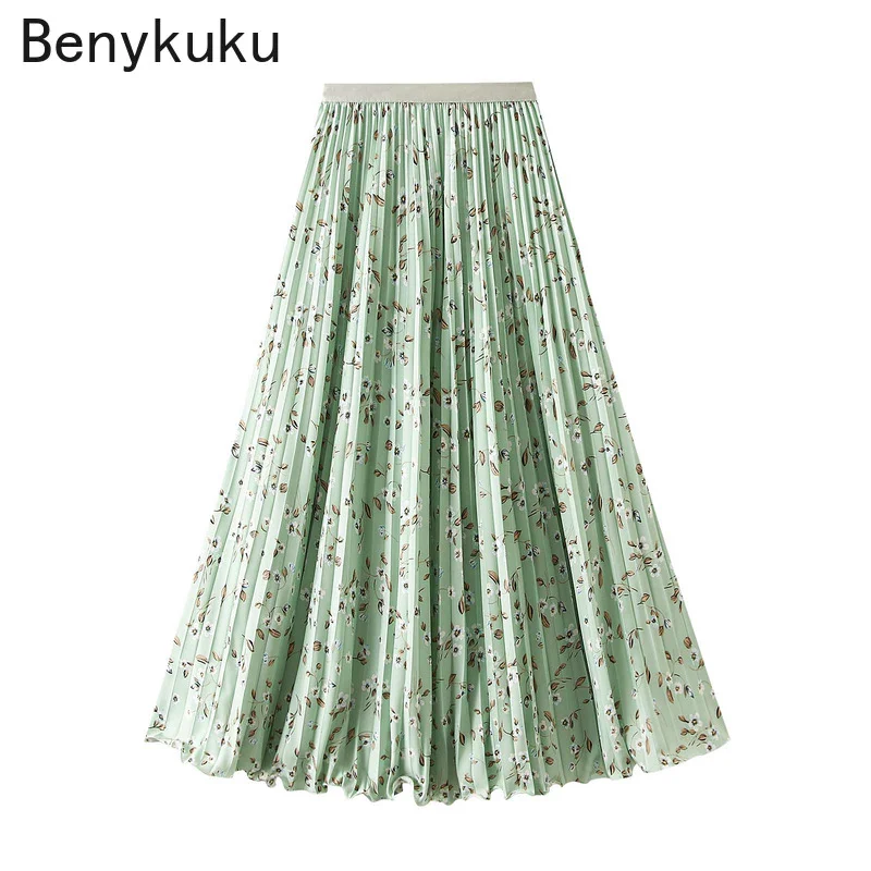 Women Floral Print Beach Bohemian Skirts Womens Elastic High Waist Pleated Maxi Skirt Femme Vintage Retro Swing Clothes 2026