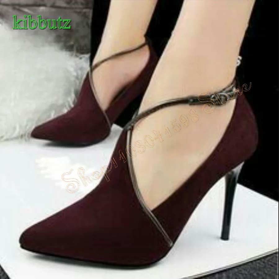 Fashion Pointed Toe Suede Pumps Stiletto Buckle Women Shoes Wedding Party High Heel Shoes Plus Size 2024 New Zapatos Para Mujere