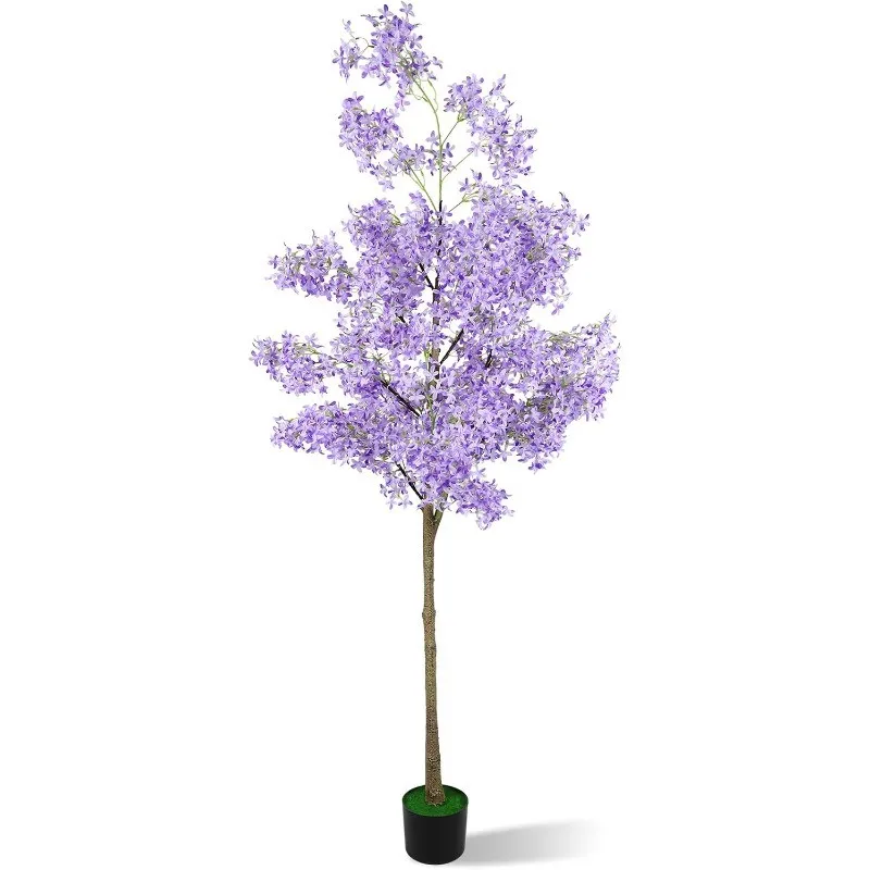 

Artificial winter jasmine tree with cement bottom pot and artificial floor plant, purple-