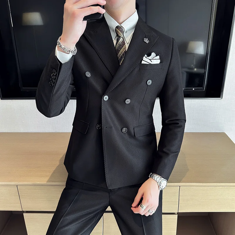 

2023 new fashion trend (suit + western pants) high-end casual handsome Korean version slim British dress two-piece set