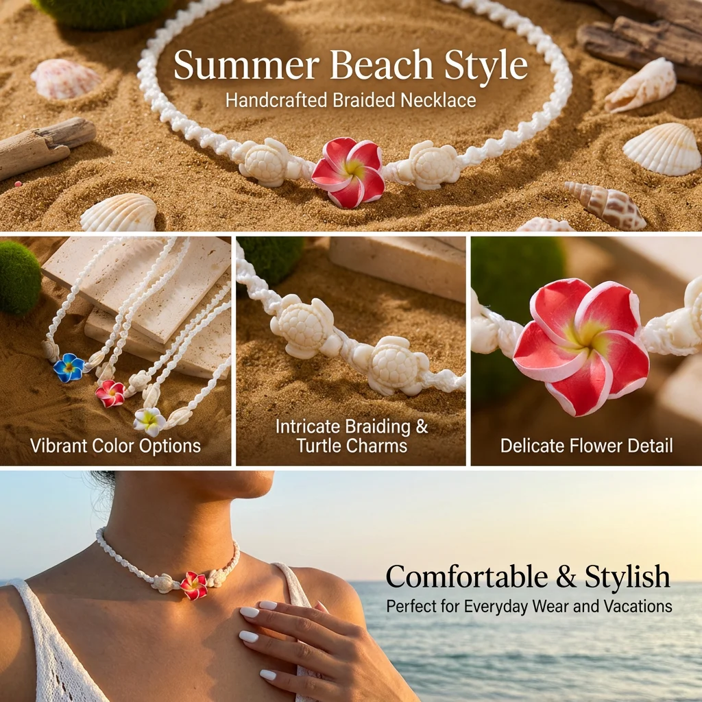 Boho Big Flower Choker Necklace For Women Fashion Red Yellow Blue Flowers Sea Turtle Hand-woven Rope Neck Chain Summer Jewelry view 5