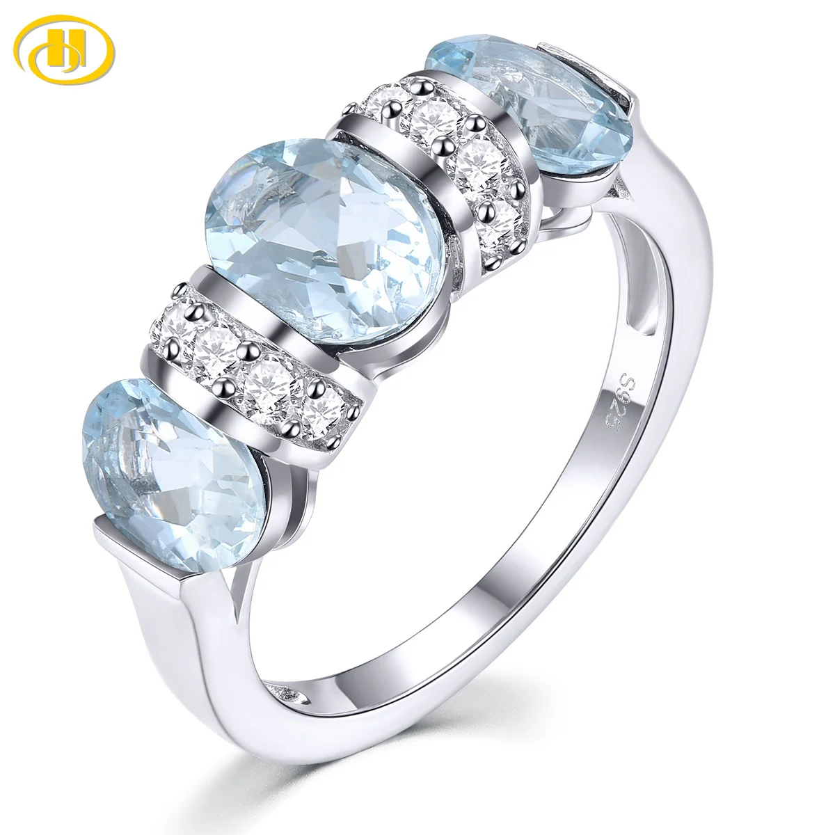 

Natural Aquamarine Solid Sterling Silver Rings 2.5 Carats Genuine Light Blue Gemstone Daily Fine Jewelry Style S925 Gifts