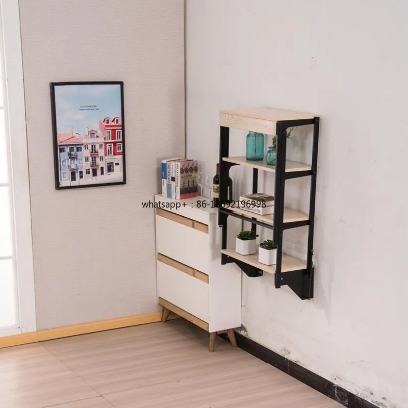 Wall Mounted Folding Table Floating Storage Shelf Drop Leaf Dining Table Small Wooden Desk for Office Home Kitchen