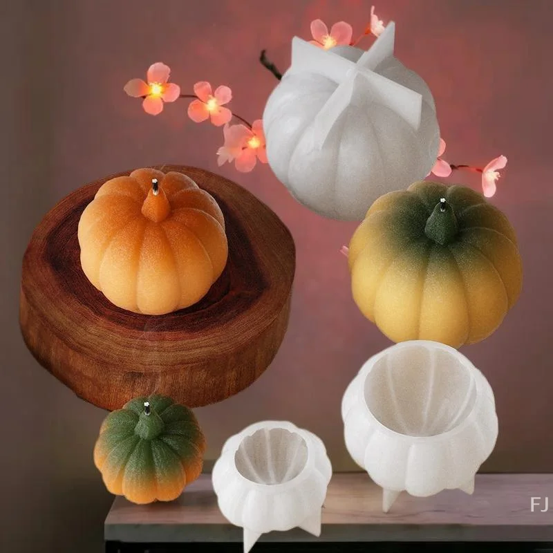 [YU]3D Pumpkin Silicone Mold For Scented Candle Easy Demold Halloween Resin Moulds Thanksgiving Gifts