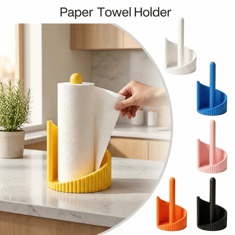 3D Printing Paper Towel Holder Spiral Wave Freestanding Kitchen Tissue Dispenser Space-Saving Stable Paper Towel Container