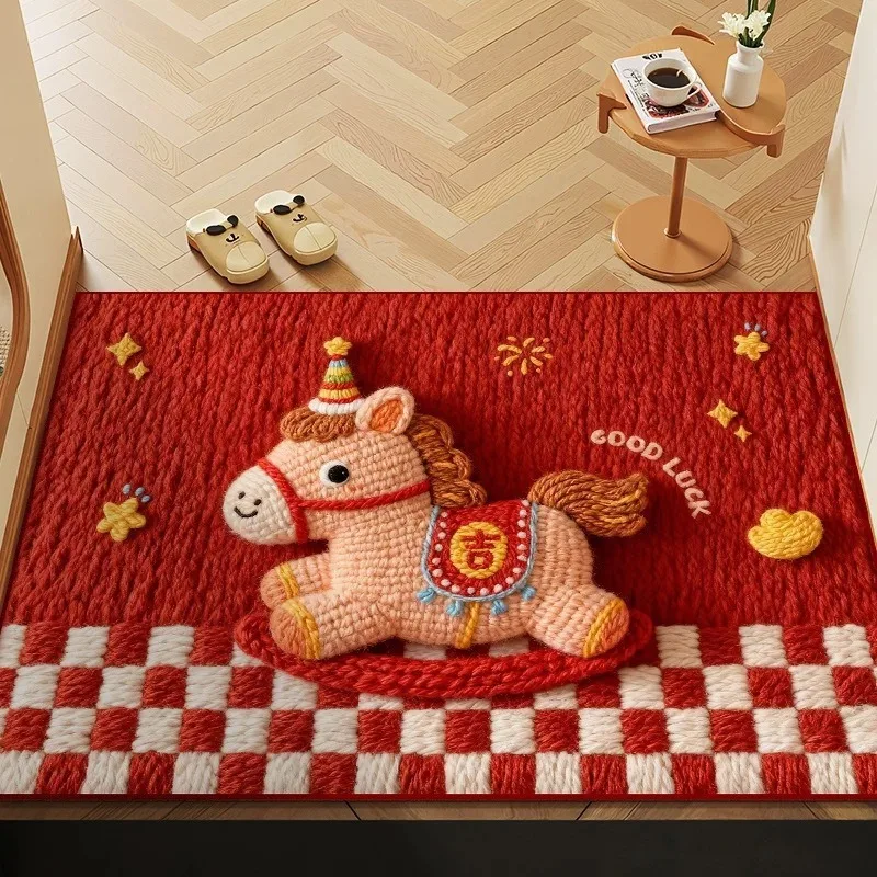 Silica Clay Entrance Mat Anti-Slip Door Mat Red for Happy New Year Home Decor Door Floor Mat Dustproof Carpet Foot Pad