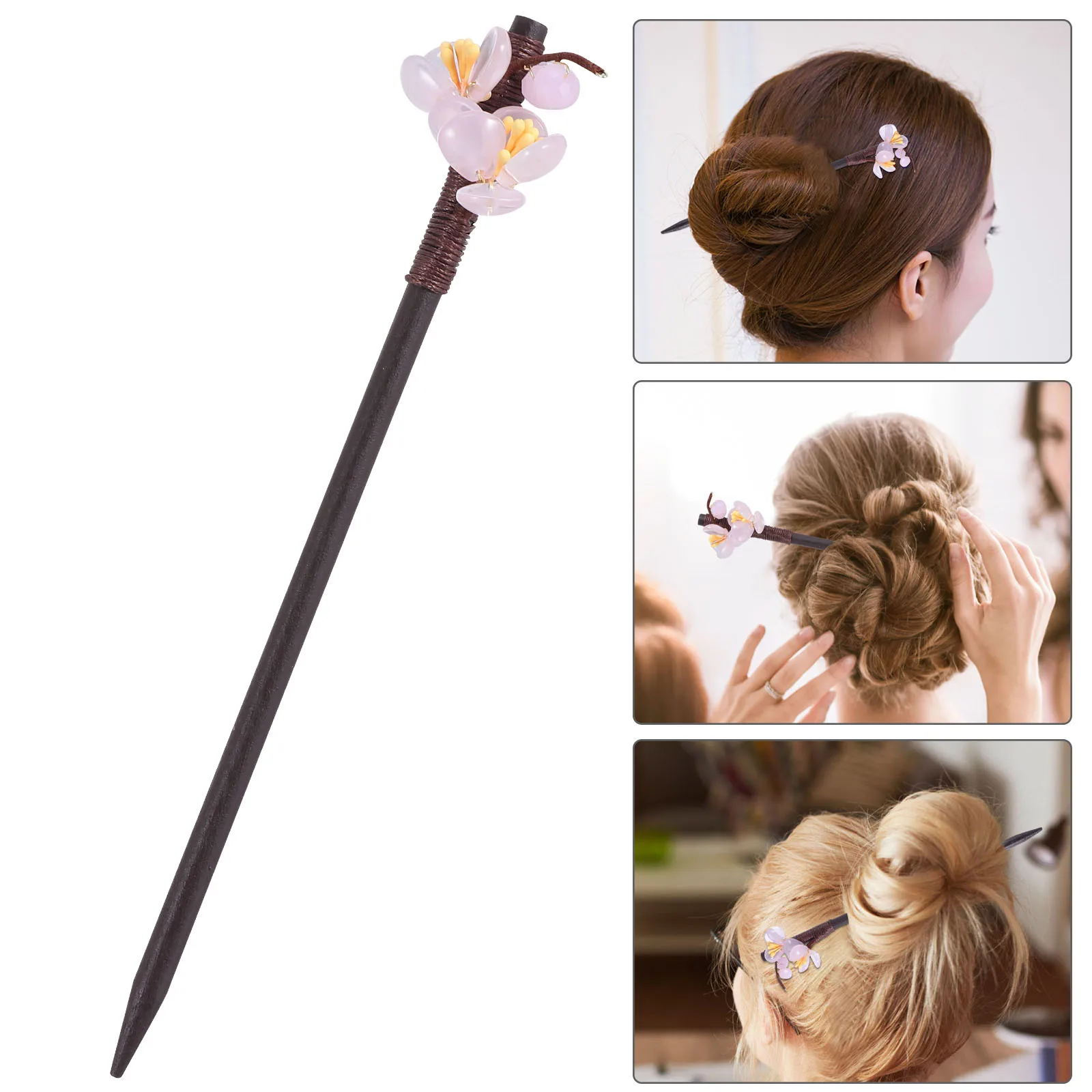

Retro Hairpin Vintage Floral Clasp Chinese Fork Pink Bride Accessories Elegant Design Durability Practicality Ceremonies