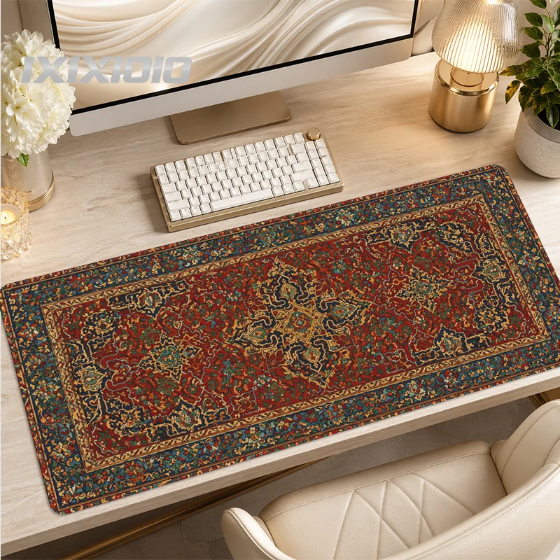 Mouse Pad Vintage Red Floral Rug Gaming printon demand Home Mousepad XXL Mechanical Keyboard Pad Natural Rubber Carpet Table Mat