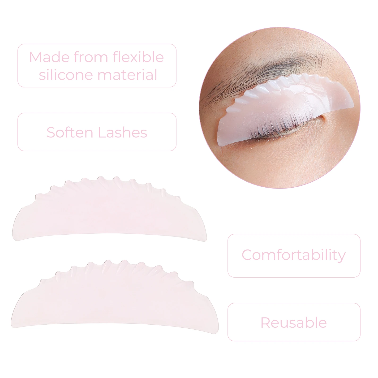 Lomansa New 2Pcs Flat Shield Silicone Eyelash Perming Rod Lash Lift Ribbon Lash Softening Pads Eyelash Curling Iron Makeup Tool - view 3