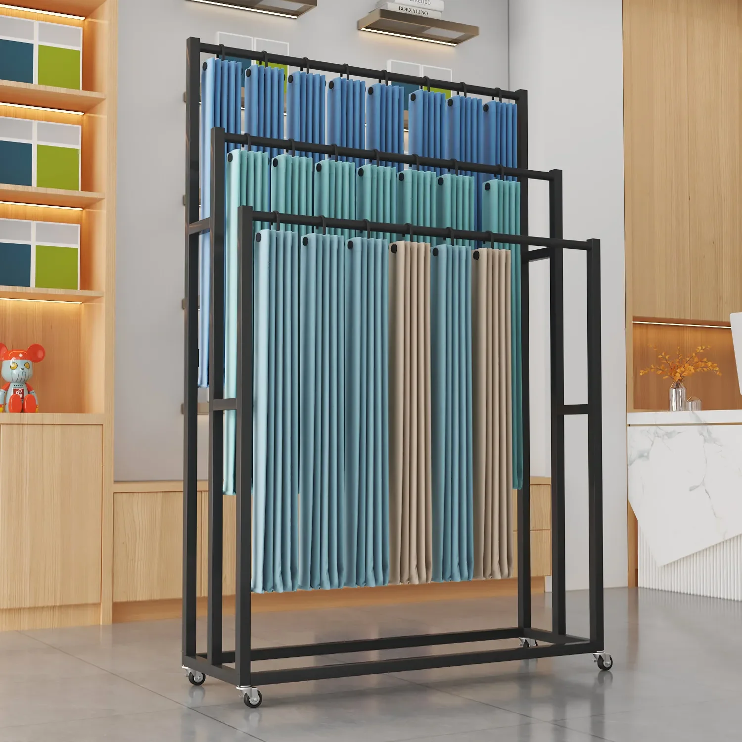 

Iron Artwork With Painted FinishWrought Iron Curtain Color Card Display Stand Floor Scarf Display Stand Hanging Silk Scarf Pants