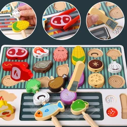 Montessori drewniane udawaj zagraj w zabawki kuchenne deser Puzzle zabawki symulacja grill udawaj rolę gra w pomieszczeniach dla małych dzieci w wieku 3+