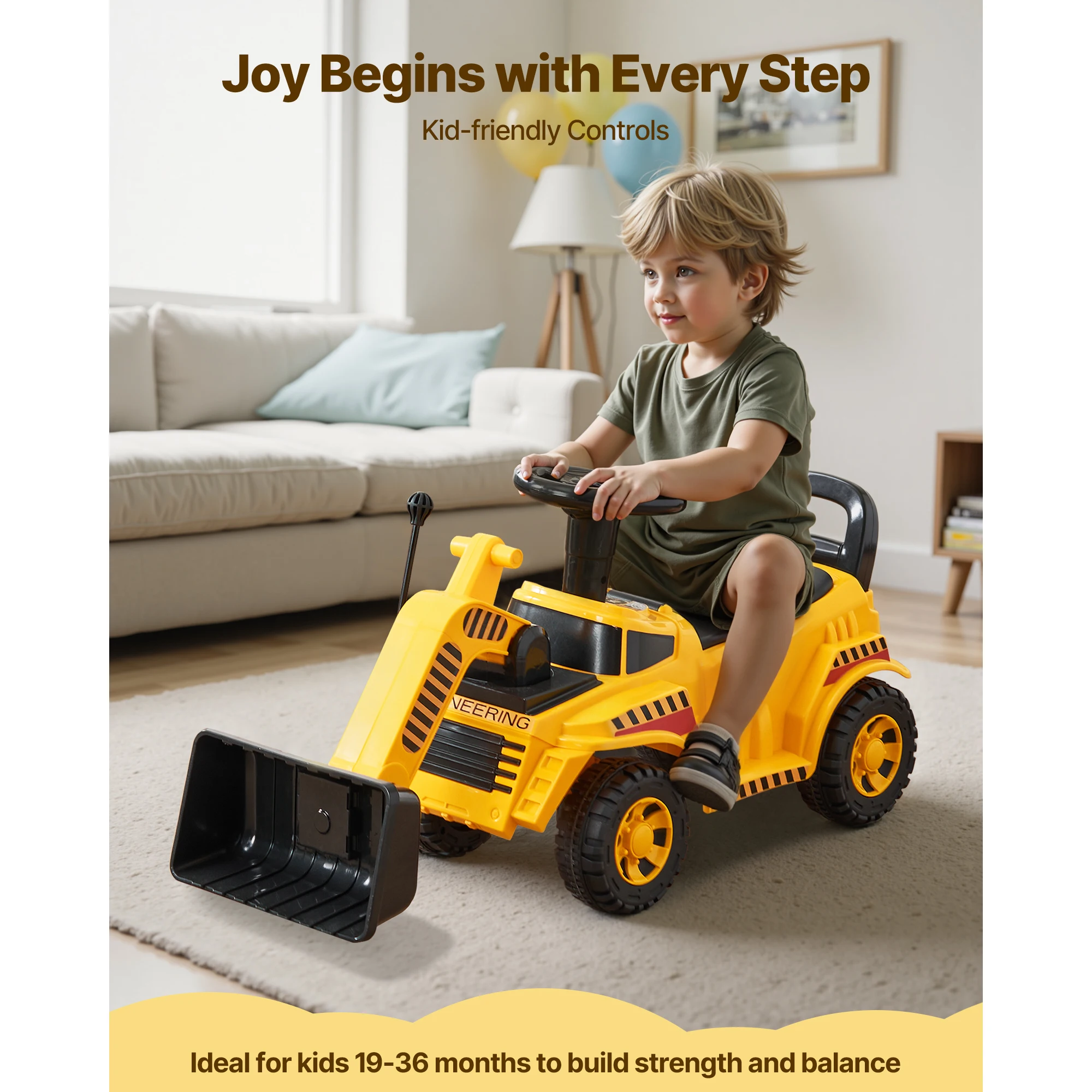 SucceBuy Ride on Excavator Car Excavator Bulldozer Digger Toy with Under-seat Storage Foot-to-Floor Walker for Kid Toddler