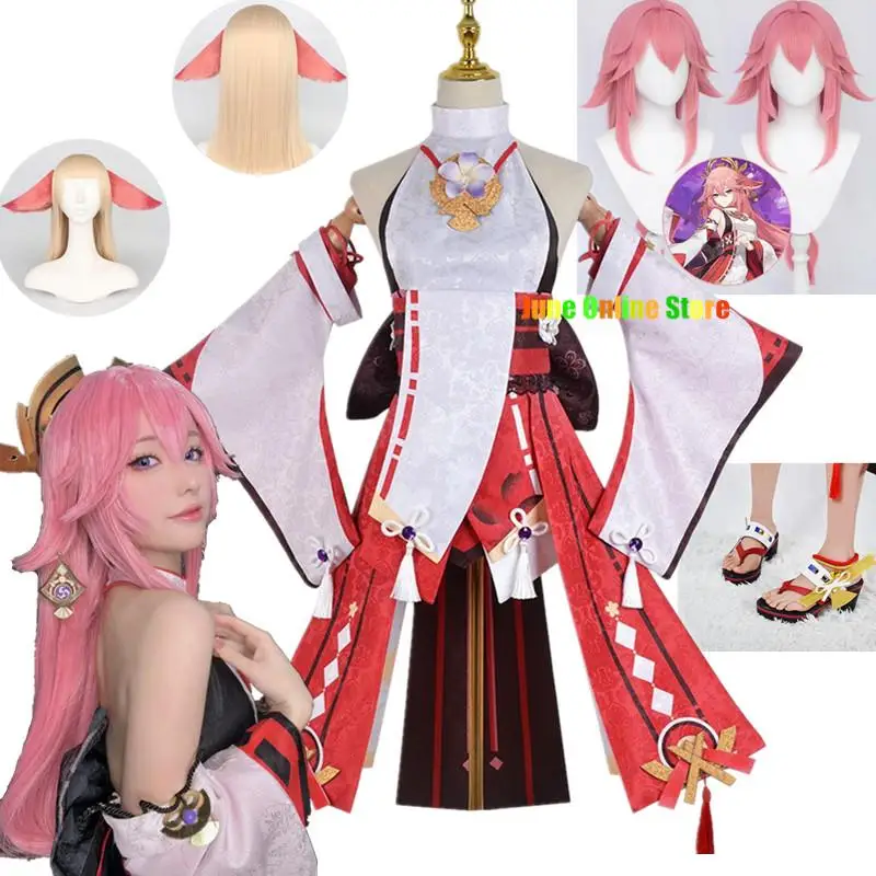 

Genshin Impact Yae Miko Guuji Yae Cosplay Costume Genshin Deguisement Wig Ear Dress Party Outfit Halloween Costumes for Women