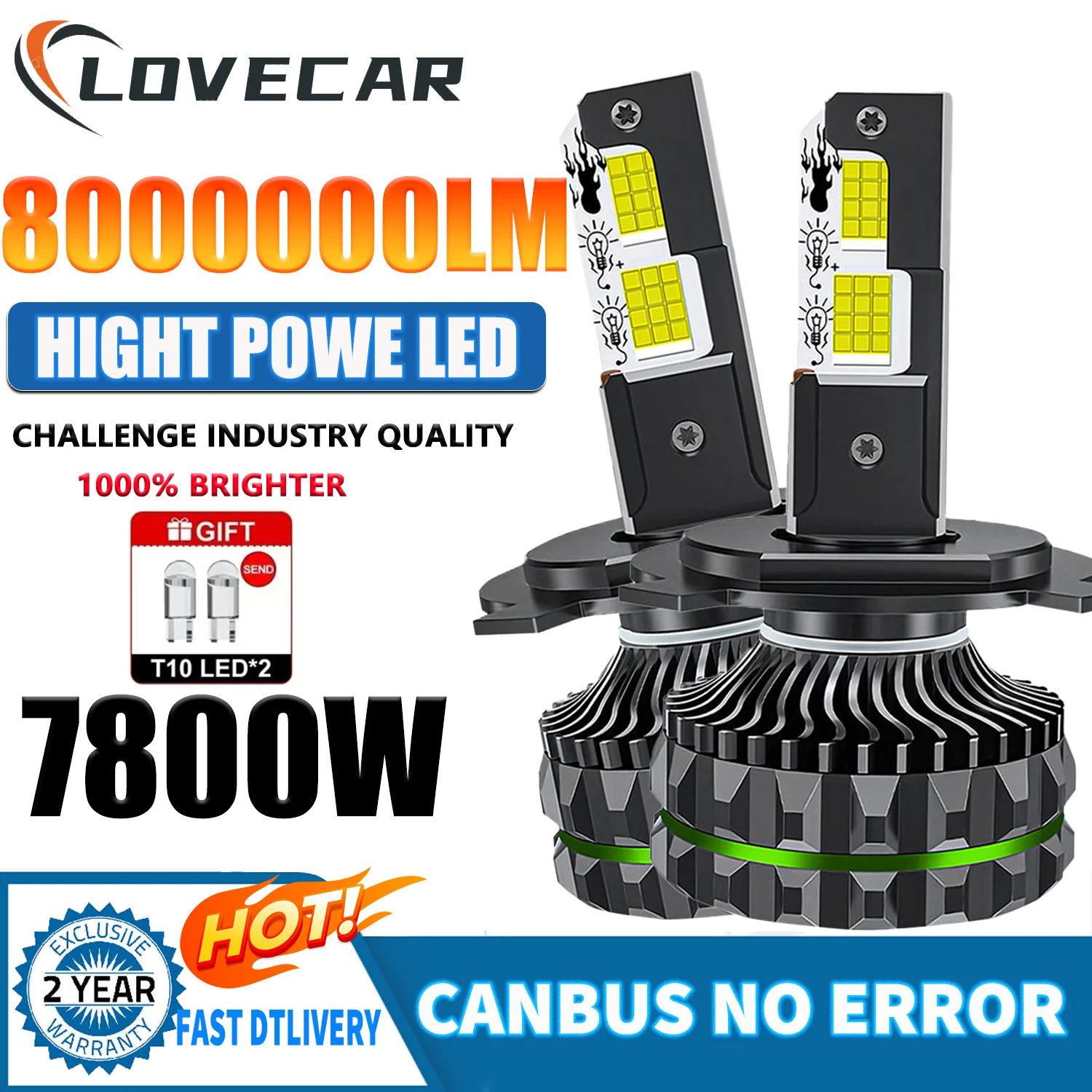

LOVECAR 7800W LED H4 White Bright 8000000LM Lamps Combo Light High Beam Led Headlight Bulbs Turbo 12v 24v Super Bright Lamp