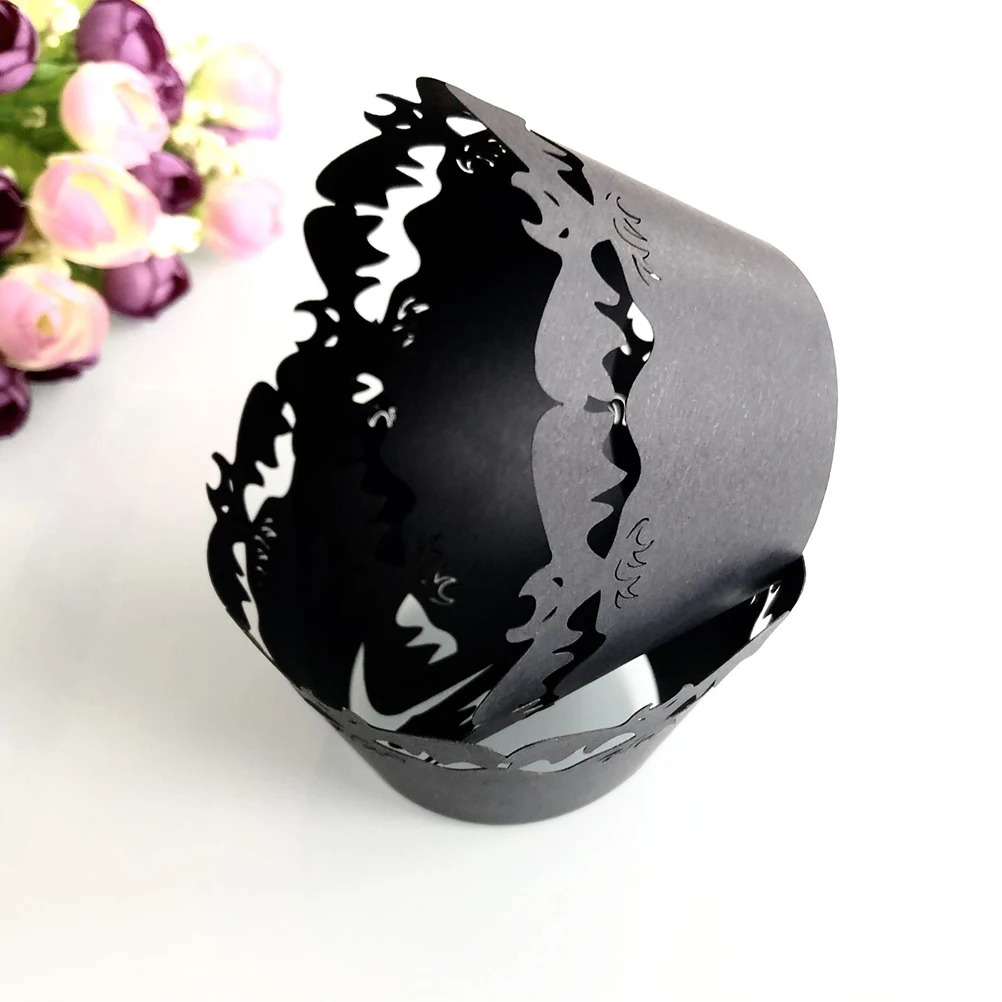 

24 Pcs Cake Border Oh Black Decor Baking Cups Halloween Wrapper for Hollow Wrappers Paper Out