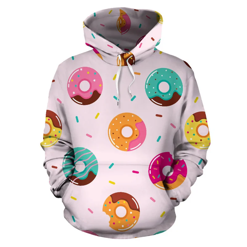 Chocolate Doughnuts 3D Printing Hoodies Cakes Graphic Pullovers Funny Girls Hooded Hoody Women Clothing Hooded Sweatshirts Tops