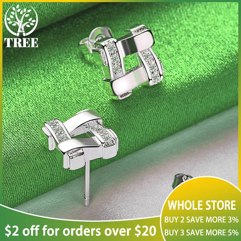 

ALITREE 925 Sterling Silver Square Geometric Zircon Crystal Stud Earrings For Women Earring Charm Party Birthday Wedding Jewelry