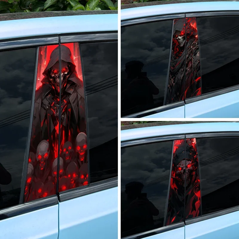 Flame Skull Car Stickers, Auto B Pillar, Decoração impermeável Capa Scratch, DIY Car Doors, Decalques de vinil protetor solar, 1Pc, 2Pcs