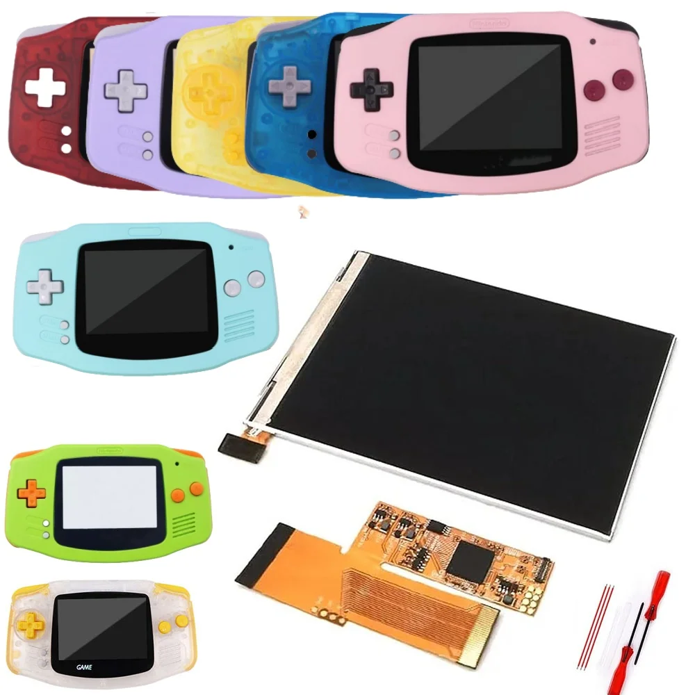 For GBA Replacements IPS V2 Screen 3.2 inch LCD Mod For Game Boy Advance GBA w/Drop in Housing shell Replacement