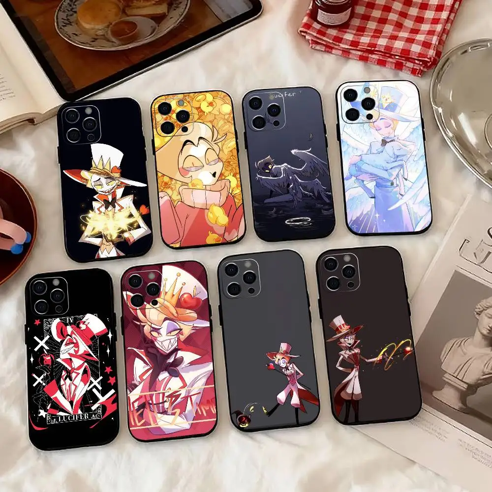 

L-Lucifer H-Hazbin H-Hotel Phone Case For iPhone 17,16,15,14,13,12,11 Plus,Pro Max,XS,Soft Silicone Black Cover