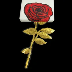 1PC Sequin Red Gold Rose Embroidery Iron on Patches Badge Clothes Fabric Applique DIY Accessories T-shirt Stickers for Cloth