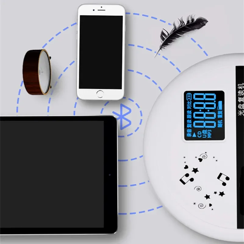 휴대용 CD CD-RW 워크맨 리피터 충전 블루투스 USB 플레이어, U 디스크 전사, AUX 연결 스피커 녹음 펜, MP3