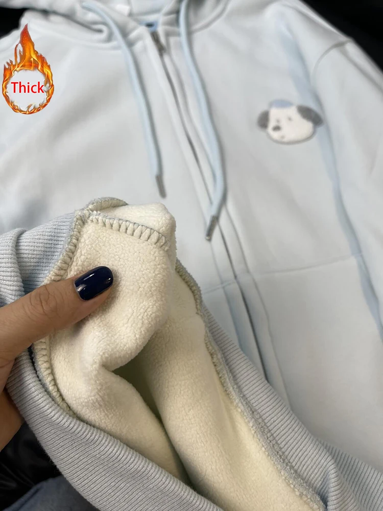 Zoki لطيف الكرتون سميكة الدافئة هوديس المرأة فضفاضة طويلة الأكمام الحلو Kawaii البلوز اليابان نمط Preppy بلوزات سيدة خمر عادية