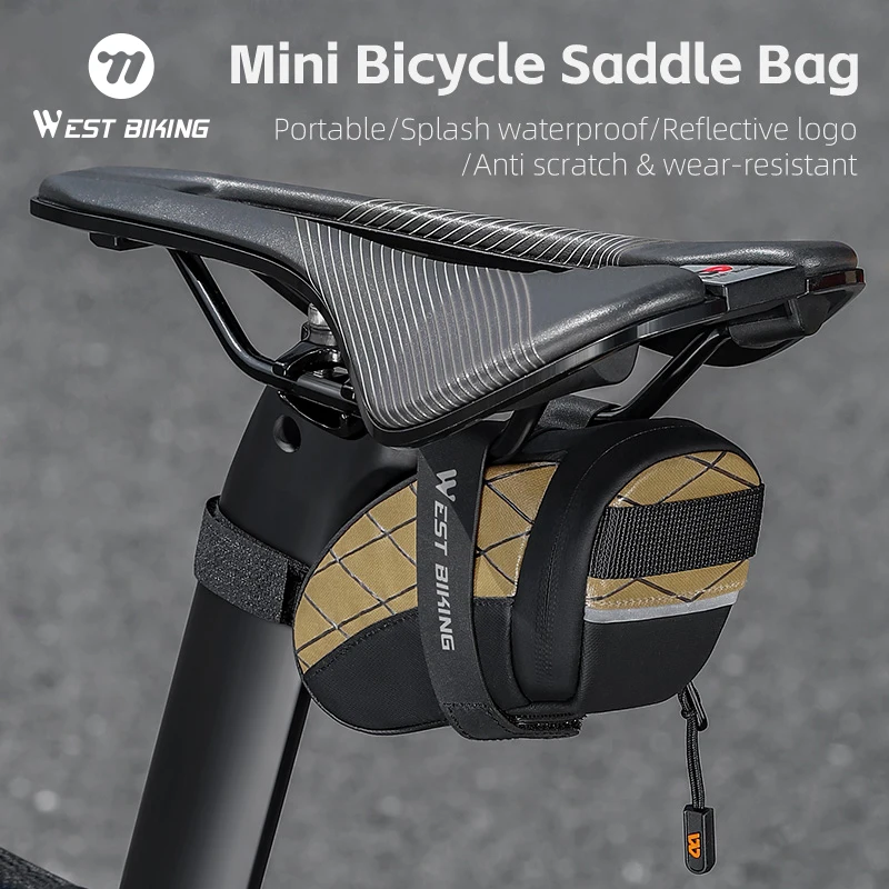 WEST BIKING Bicycle Saddle Bag Mini Portable PU Water Repellent Bike Bag Under Seat Reflective Tool Bags Cycling 3D Saddlebag