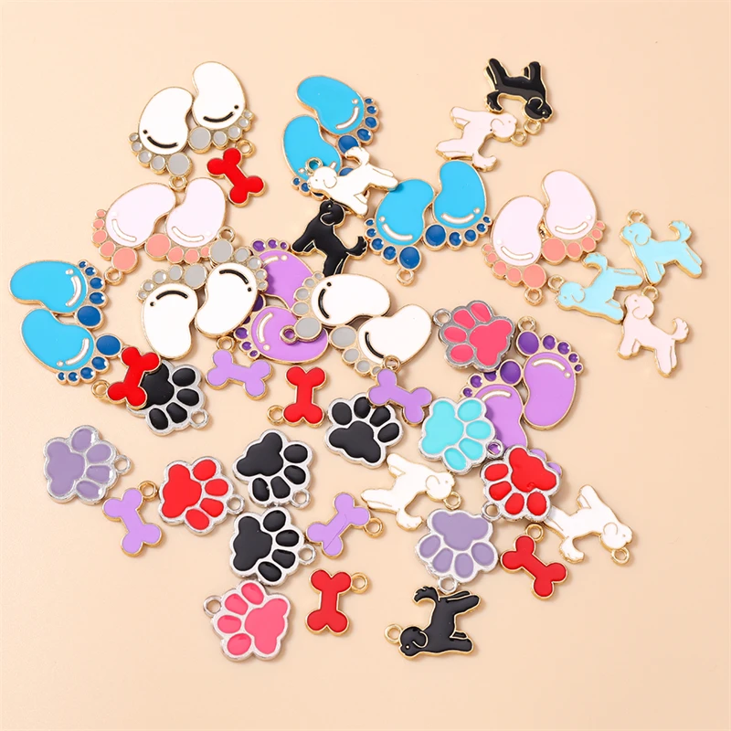 

20pcs Cartoon Animal Dog Charms Enamel Paw Footprint Charms Pendants for Making Earrings Necklaces DIY Crafts Jewelry Findings