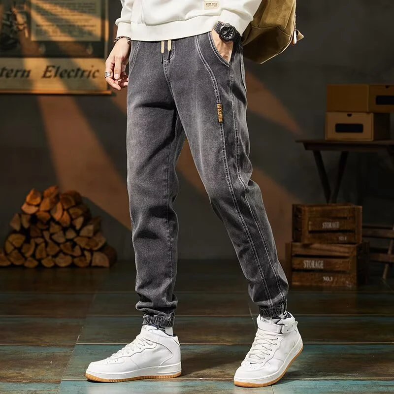 High Quality Brand Men\'s Baggy Harem Denim Pants Vintage Streetwear Casual Trousers Comfortable Elastic Waist Design Jeans Male
