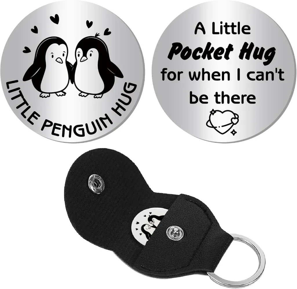 Penguin Pocket Hug Token Long Distance Keepsake Stainless Steel Token Social Relationship Double Sided Words making kit