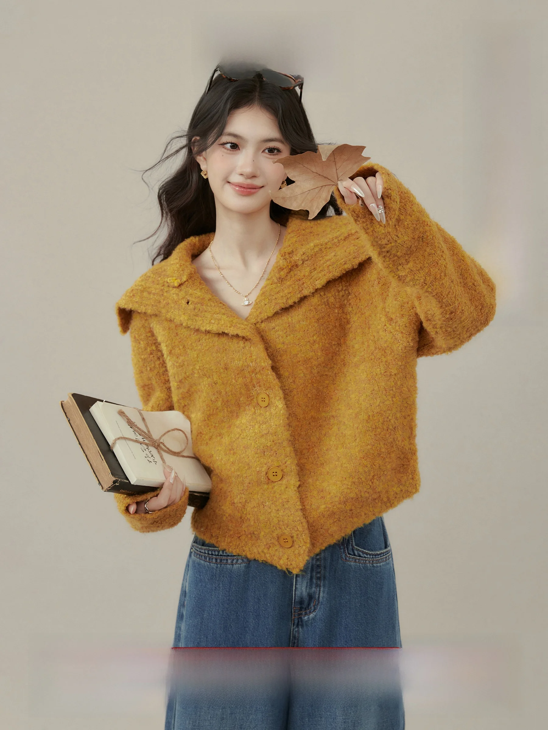 

Оранжевый открытый кардиган-свитер женский Lazy Sle Loose Long Sve Top Осень-зима для поездок на работу Sle Pure Ss Теплый ...